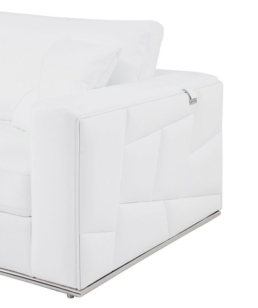 Seccional esquinero reclinable en forma de L de dos piezas de cuero italiano blanco