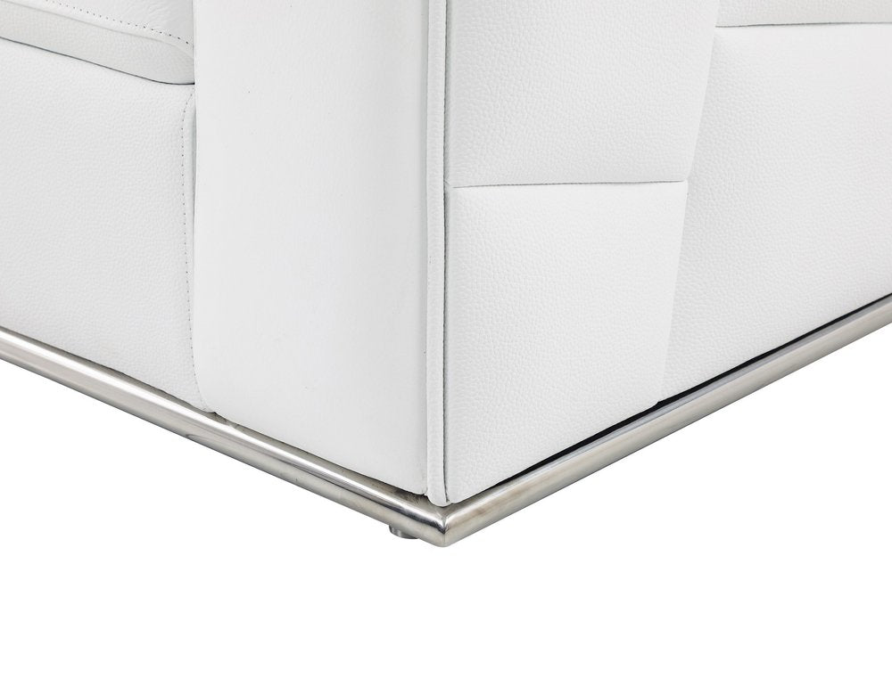 Seccional esquinero reclinable en forma de L de dos piezas de cuero italiano blanco