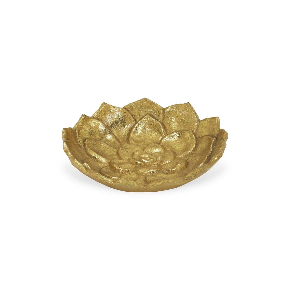 Bandeja de tocador de metal con forma de flor de loto dorada de 6" hecha a mano con hojas de loto