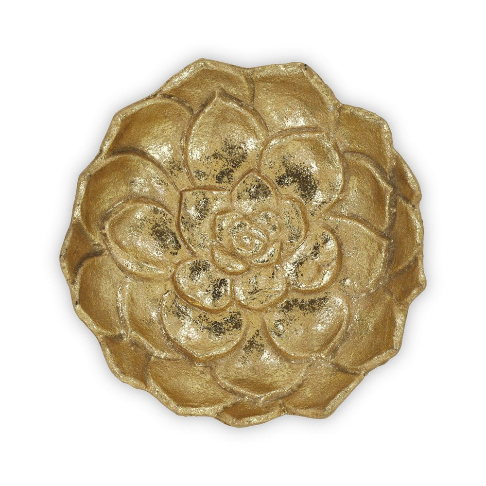 Bandeja de tocador de metal con forma de flor de loto dorada de 6" hecha a mano con hojas de loto