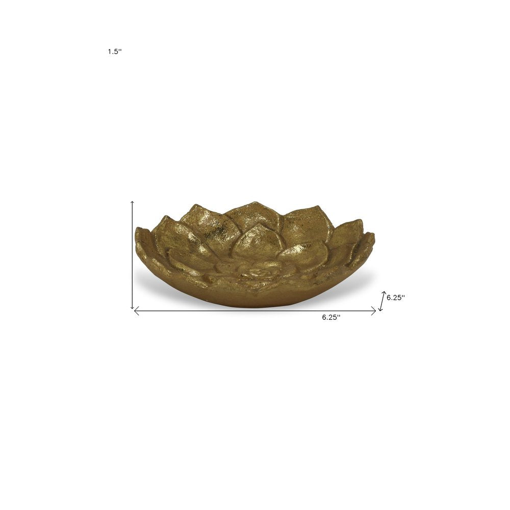 Bandeja de tocador de metal con forma de flor de loto dorada de 6" hecha a mano con hojas de loto