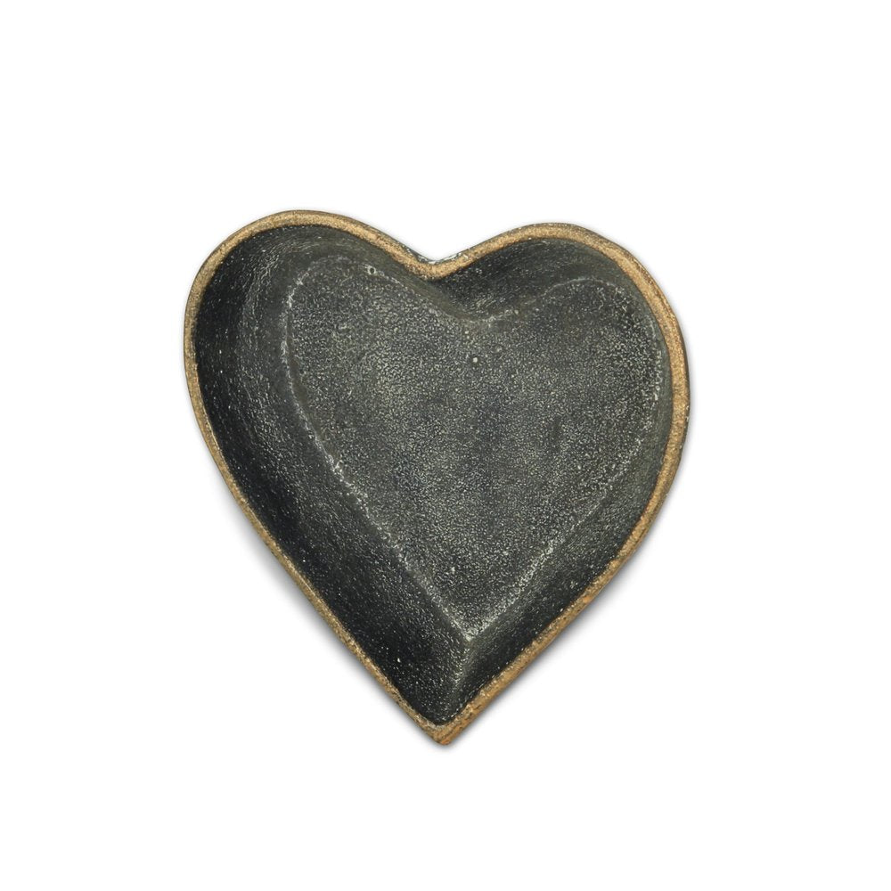 Bandeja de tocador hecha a mano de metal con forma de corazón negro de 6"