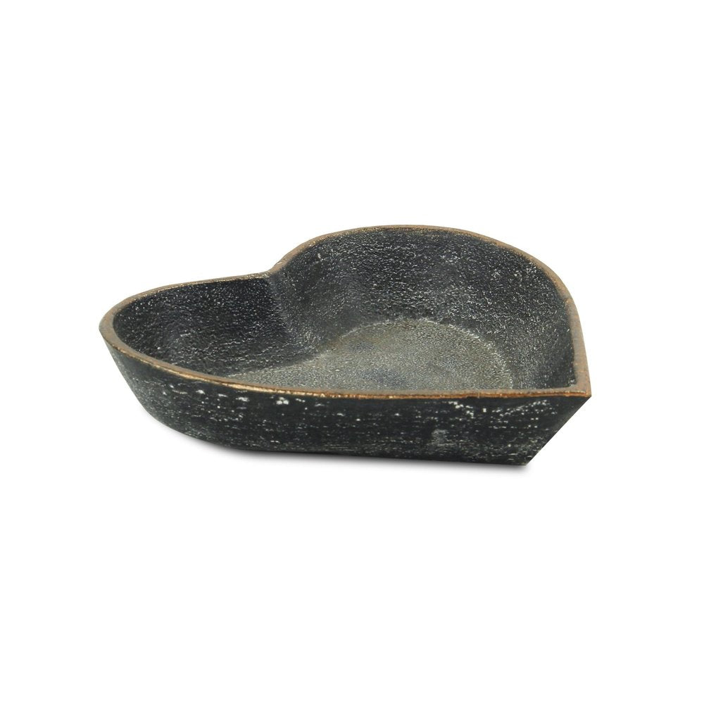 Bandeja de tocador hecha a mano de metal con forma de corazón negro de 6"