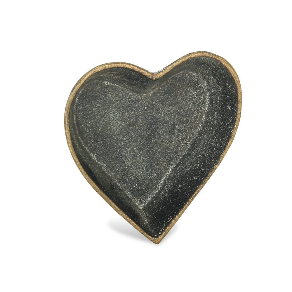 Bandeja de tocador hecha a mano de metal con forma de corazón negro de 6"