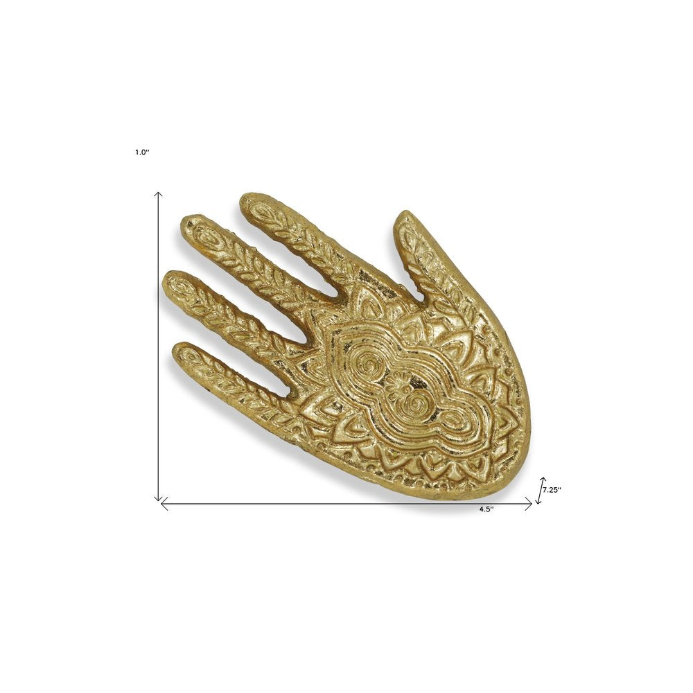 Bandeja de metal Hamza dorada de 5" hecha a mano