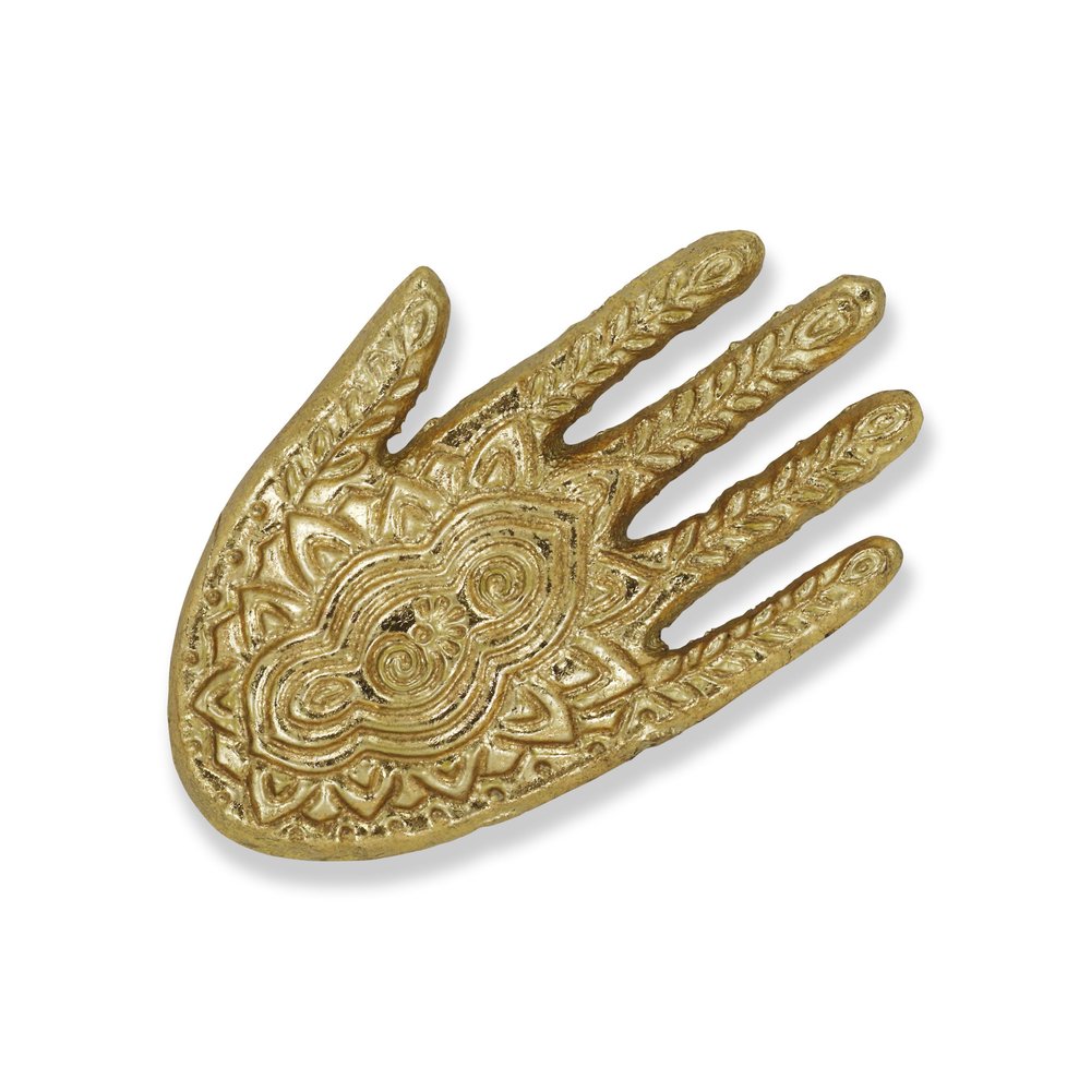 Bandeja de metal Hamza dorada de 5" hecha a mano