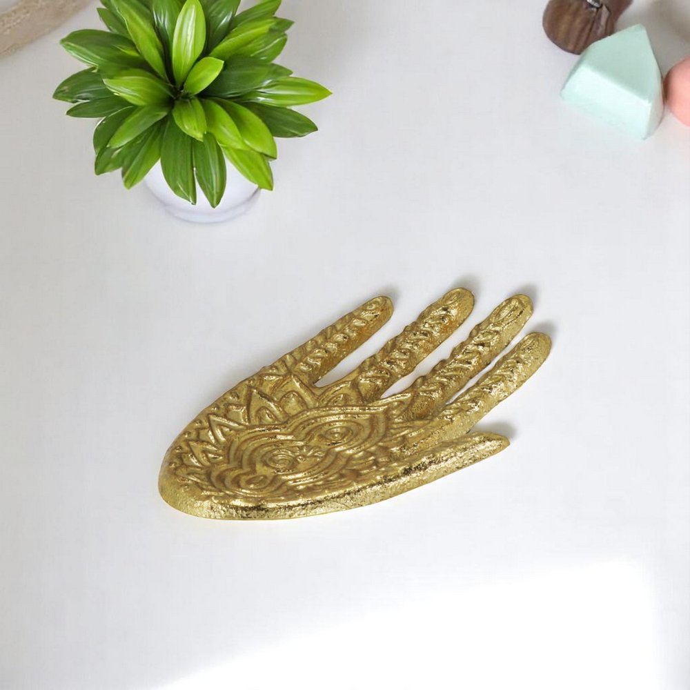 Bandeja de metal Hamza dorada de 5" hecha a mano