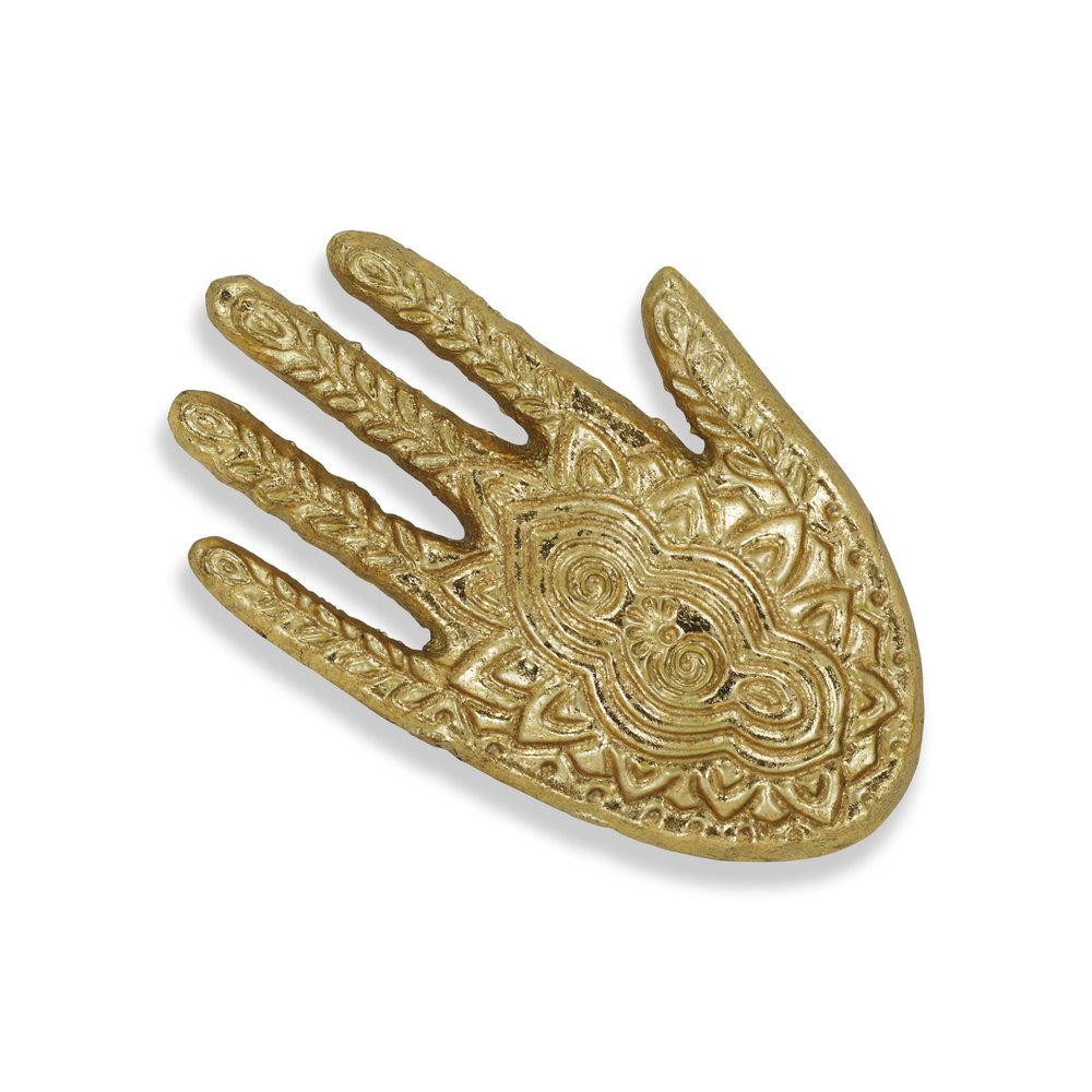 Bandeja de metal Hamza dorada de 5" hecha a mano