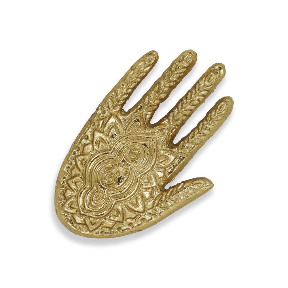 Bandeja de metal Hamza dorada de 5" hecha a mano