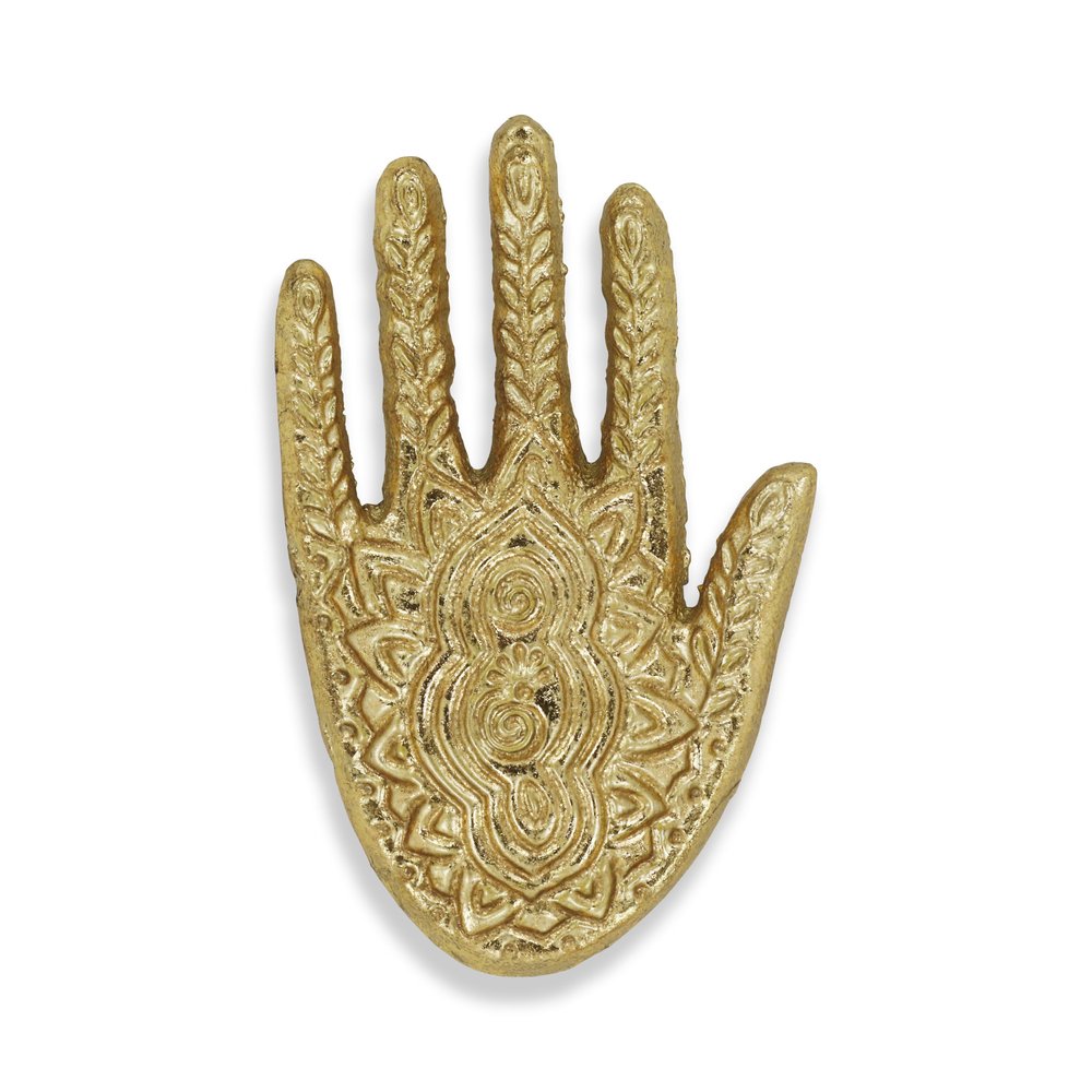 Bandeja de metal Hamza dorada de 5" hecha a mano