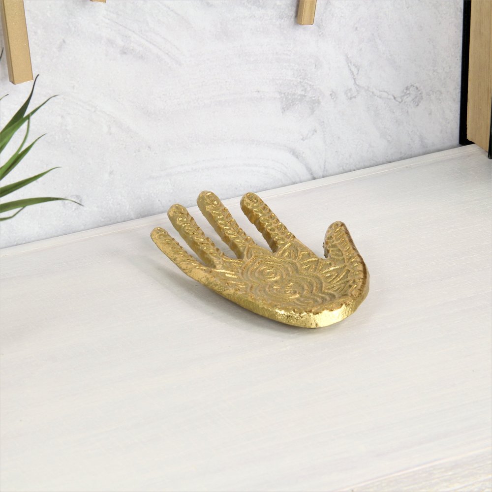 Bandeja de metal Hamza dorada de 5" hecha a mano