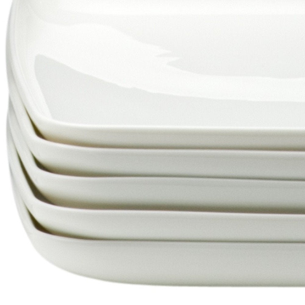 Juego de seis platos de cena rectangulares de porcelana blanca