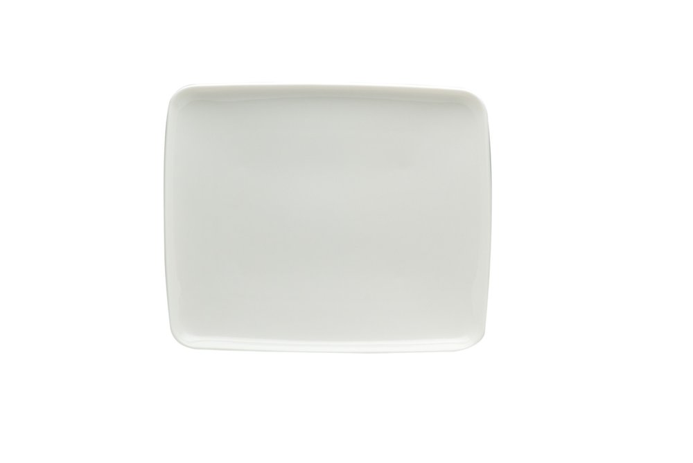 Juego de seis platos de cena rectangulares de porcelana blanca