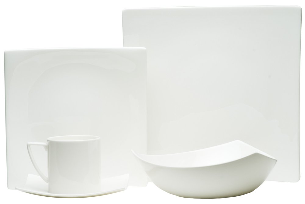 Juego de vajilla de porcelana blanca cuadrada de cinco piezas