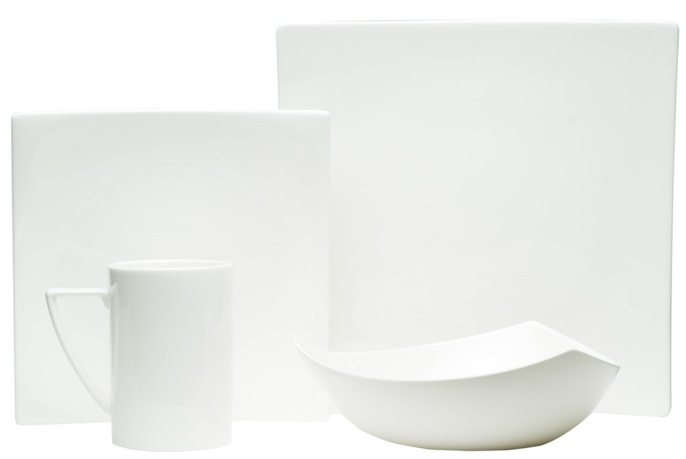 Juego de vajilla de porcelana blanca cuadrada de cuatro piezas