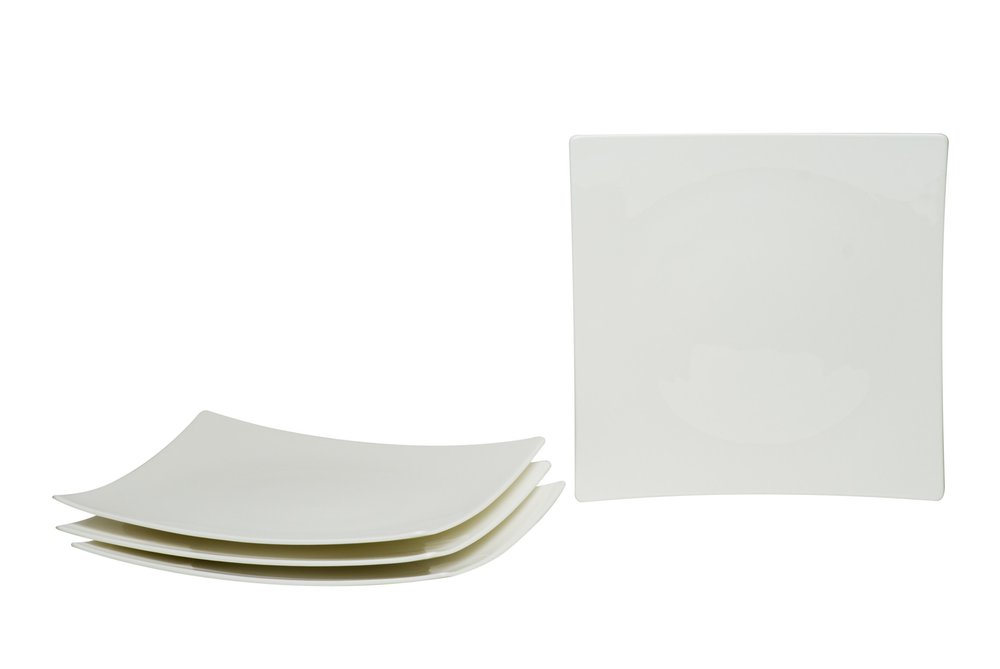 Juego de seis platos de cena de porcelana blanca cuadrada de seis piezas