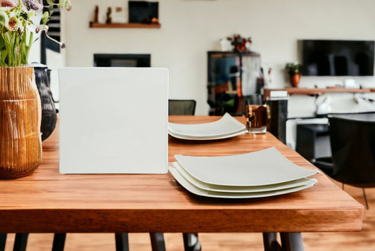 Juego de seis platos de cena de porcelana blanca cuadrada de seis piezas