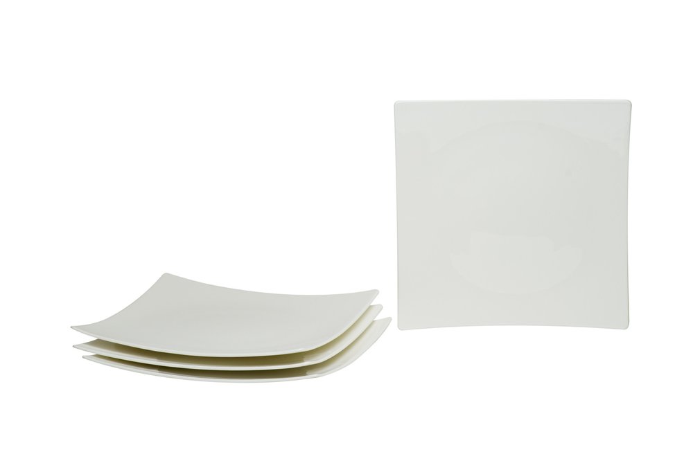 Juego de seis platos de ensalada de porcelana blanca cuadrada de seis piezas