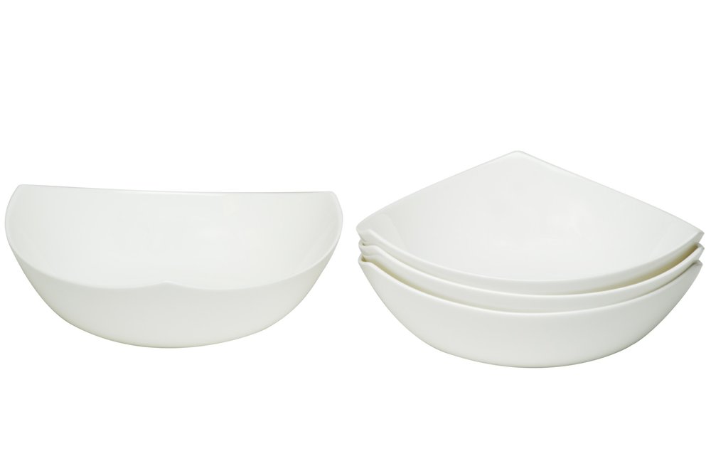 Servicio de porcelana blanca triangular de seis piezas para seis tazones