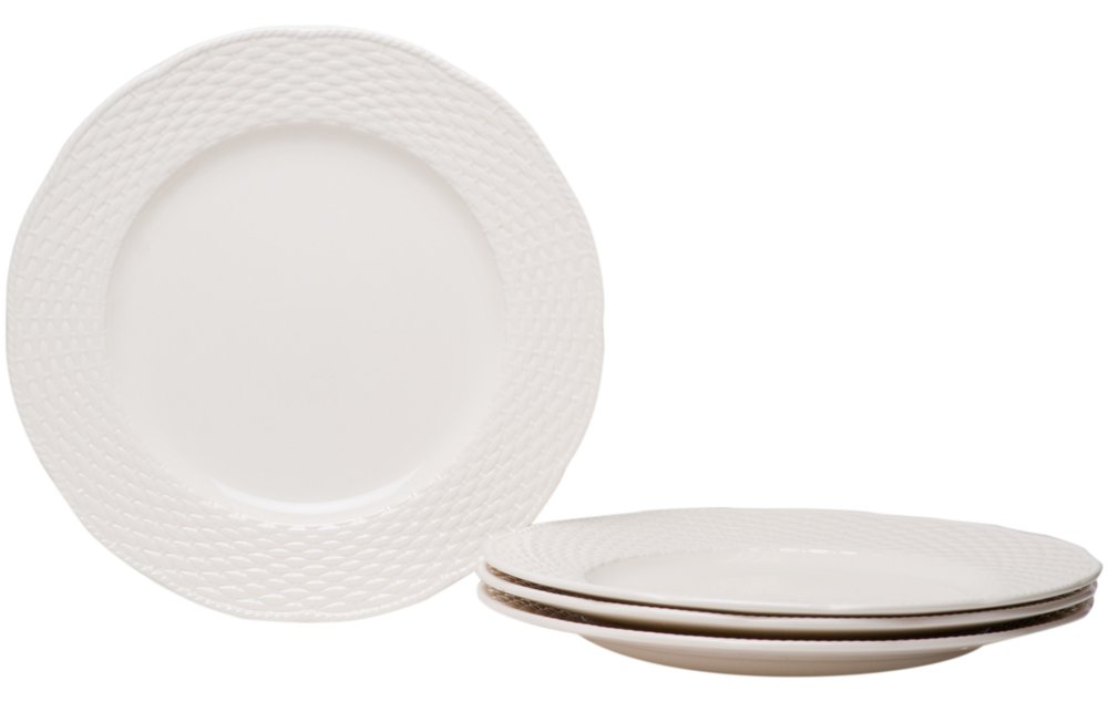 Juego de cuatro piezas de cerámica blanca tejida para cuatro platos llanos
