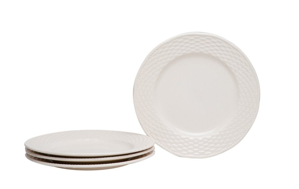 Juego de cuatro piezas de cerámica de gres con tejido redondo para cuatro platos de ensalada
