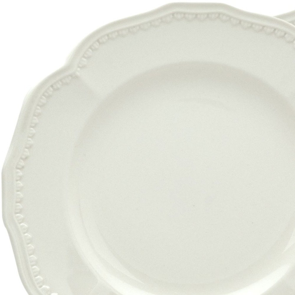 Juego de cuatro platos de ensalada de cerámica blanca redonda con diseño festoneado para cuatro personas