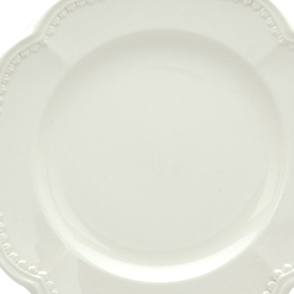Juego de cuatro platos de ensalada de cerámica blanca redonda con diseño festoneado para cuatro personas