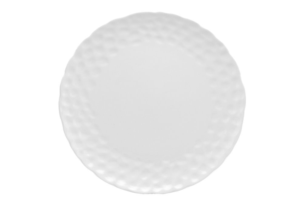 Juego de seis platos llanos redondos de porcelana granulada blanca para seis personas