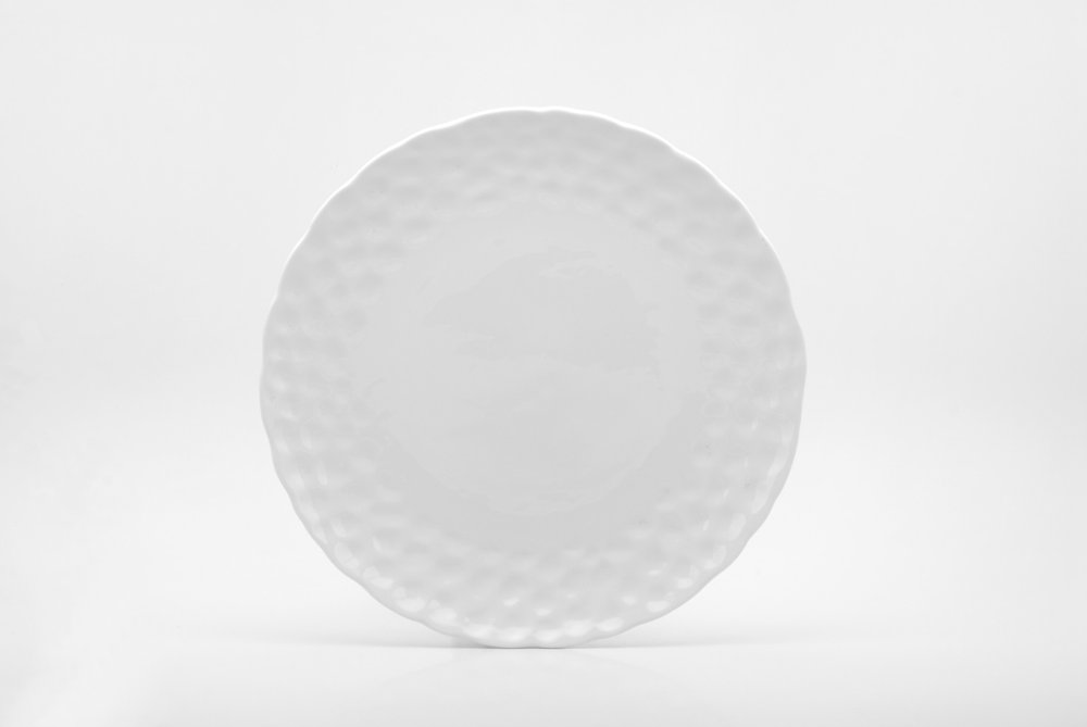 Juego de seis platos llanos redondos de porcelana granulada blanca para seis personas