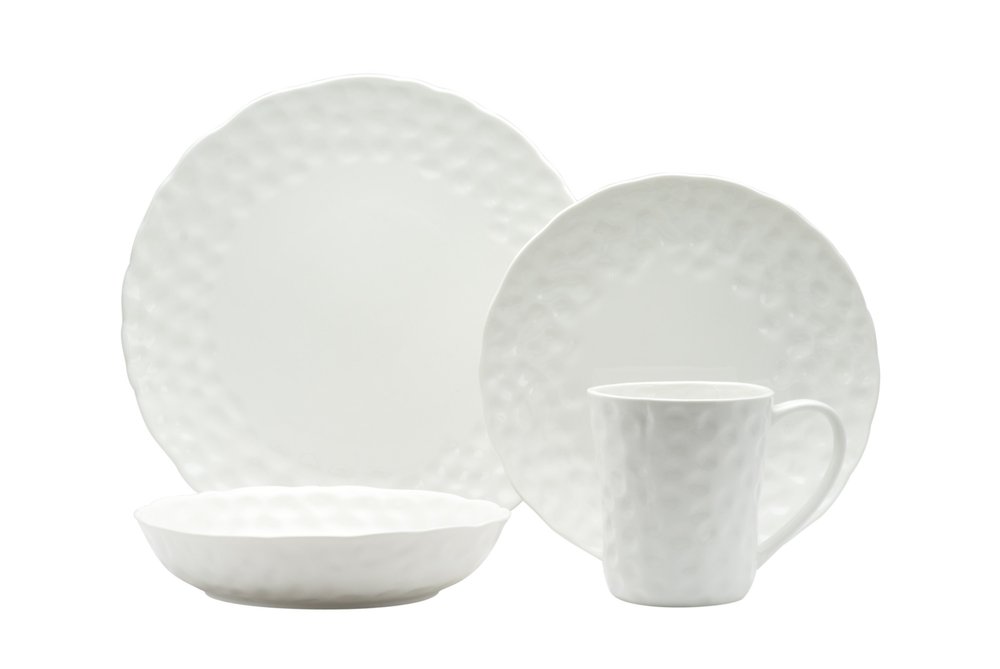 Juego de seis platos llanos redondos de porcelana granulada blanca para seis personas