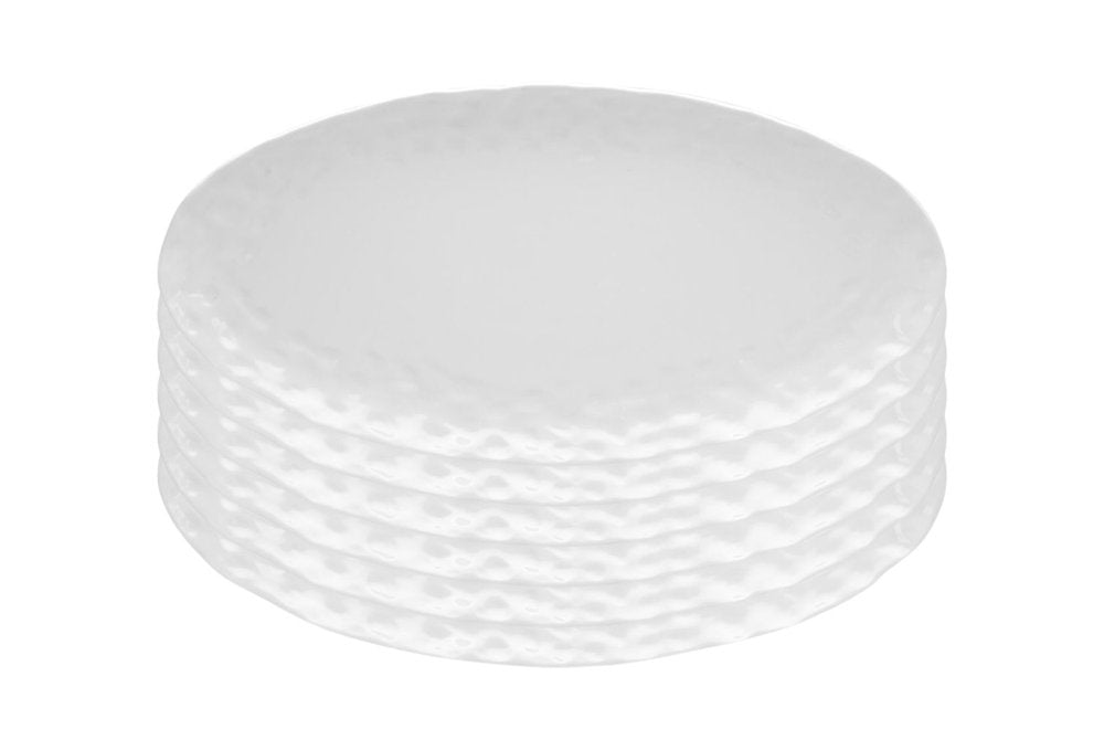 Juego de seis platos llanos redondos de porcelana granulada blanca para seis personas