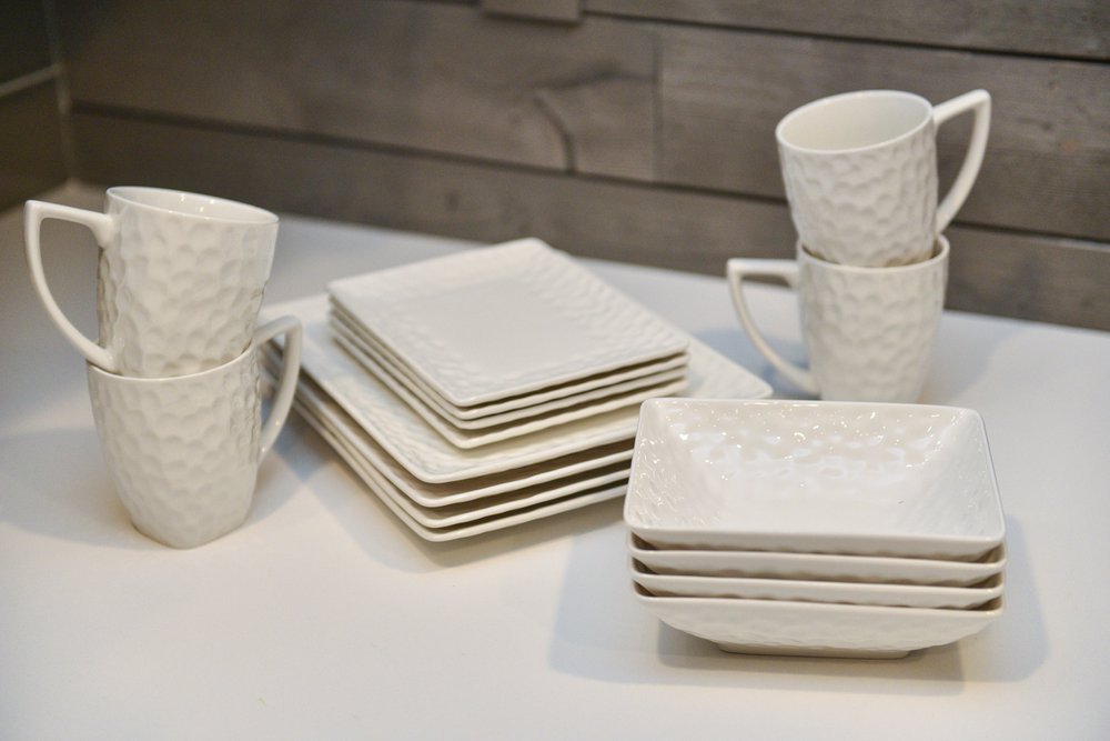 Servicio de porcelana blanca granulada de seis piezas para juego de seis cuencos