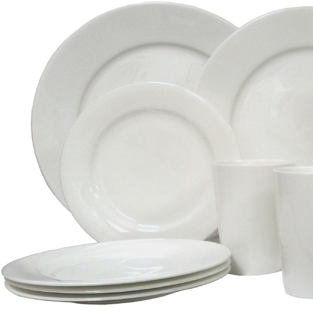 Juego de vajilla de porcelana blanca redonda de dieciséis piezas para cuatro personas