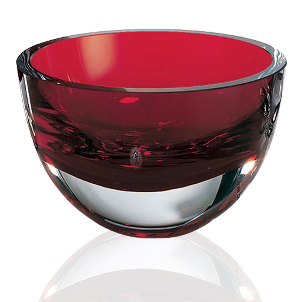 Cuenco de cristal soplado rojo de paredes gruesas de 6"