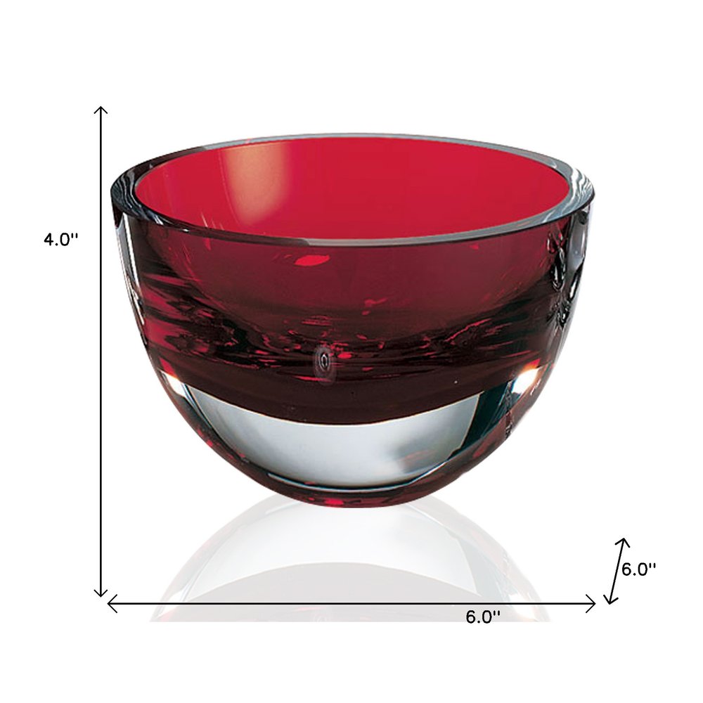 Cuenco de cristal soplado rojo de paredes gruesas de 6"