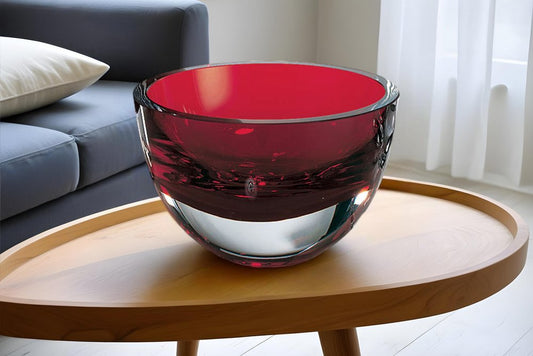 Cuenco de cristal soplado rojo de paredes gruesas de 6"