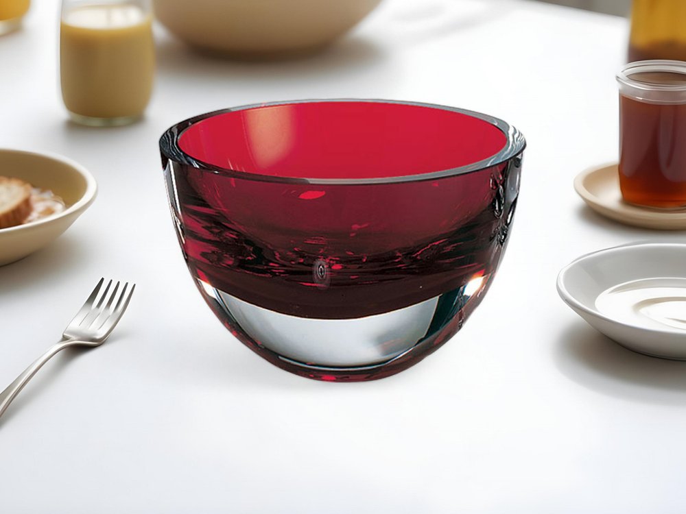 Cuenco de cristal soplado rojo de paredes gruesas de 6"
