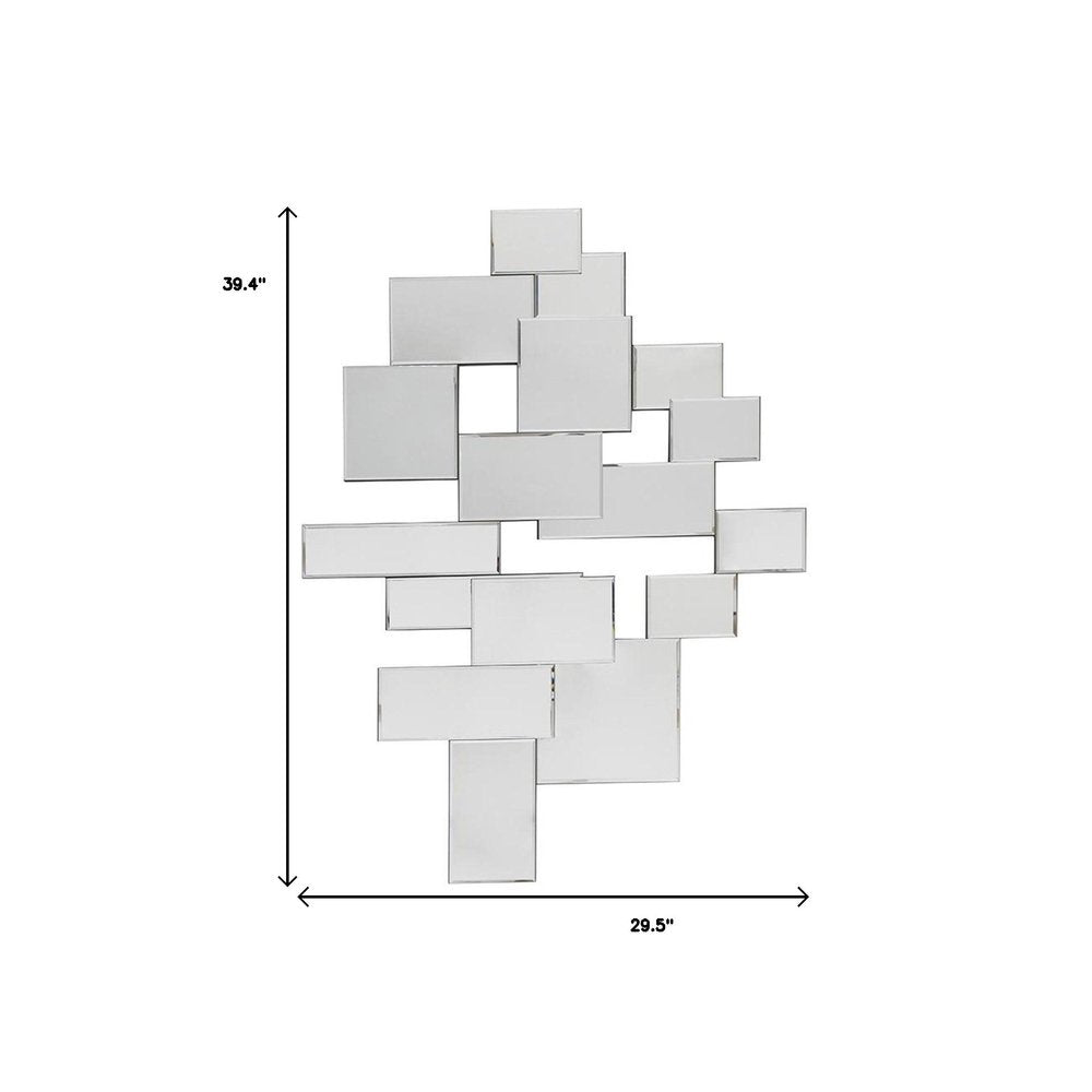 30" Clear Abstract Glass Contemporary Panels Unframed Accent Mirror
