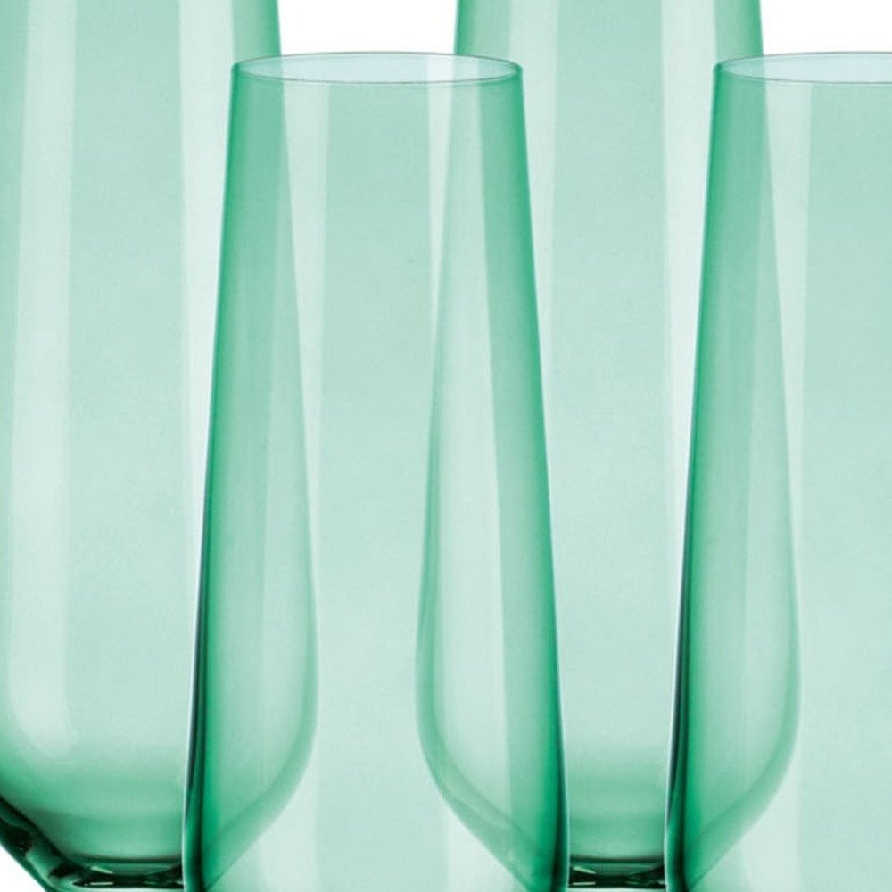 Juego de cuatro flautas de cristal verde con forma estrecha y tallo