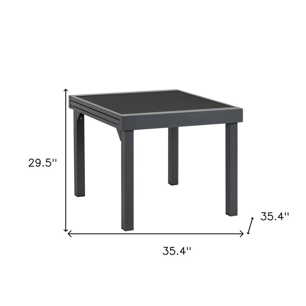 Mesa auxiliar extensible para exteriores de vidrio cuadrado gris de 35"