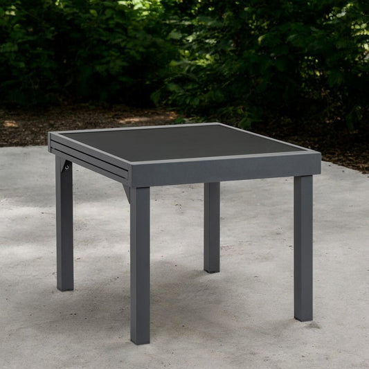Mesa auxiliar extensible para exteriores de vidrio cuadrado gris de 35"