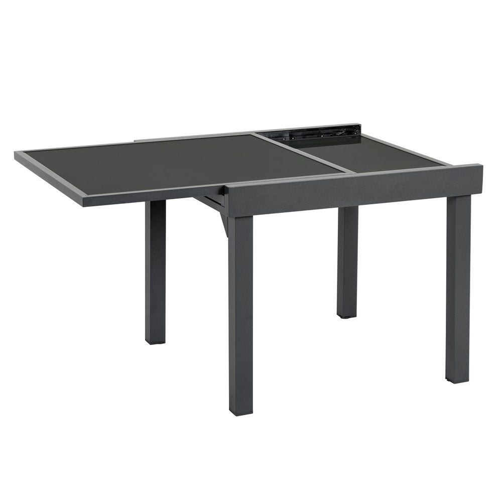 Mesa auxiliar extensible para exteriores de vidrio cuadrado gris de 35"