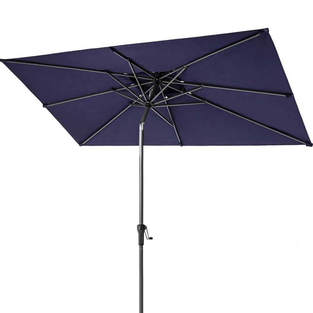 Sombrilla de patio rectangular inclinable de poliéster azul marino de 10 pies con soporte