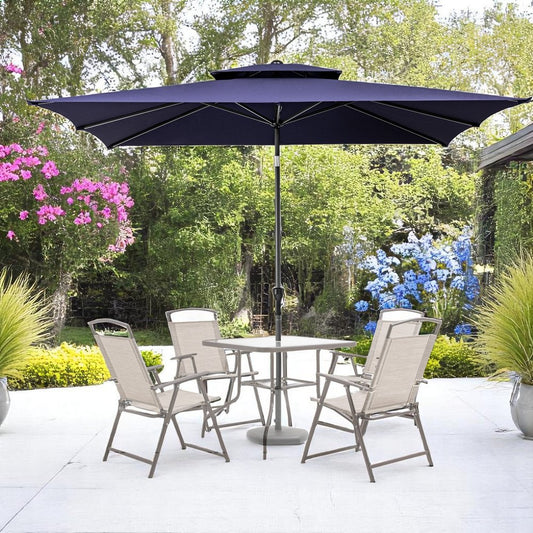 Sombrilla de patio rectangular inclinable de poliéster azul marino de 10 pies con soporte