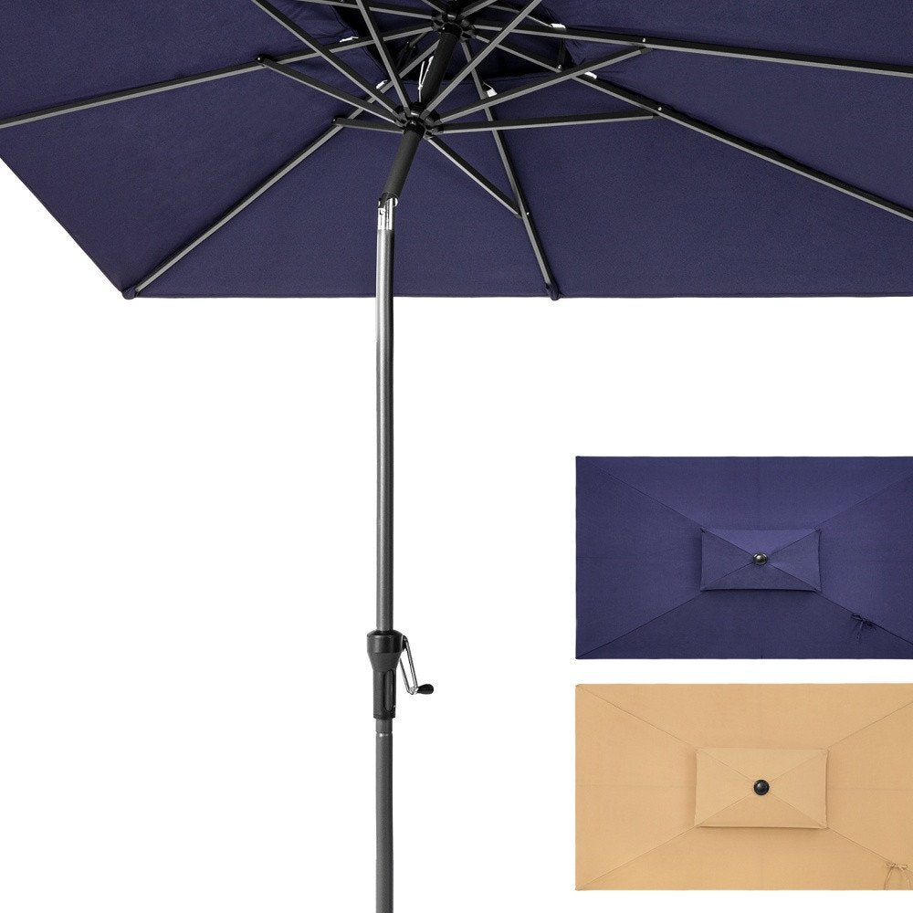 Sombrilla de patio rectangular inclinable de poliéster azul marino de 10 pies con soporte
