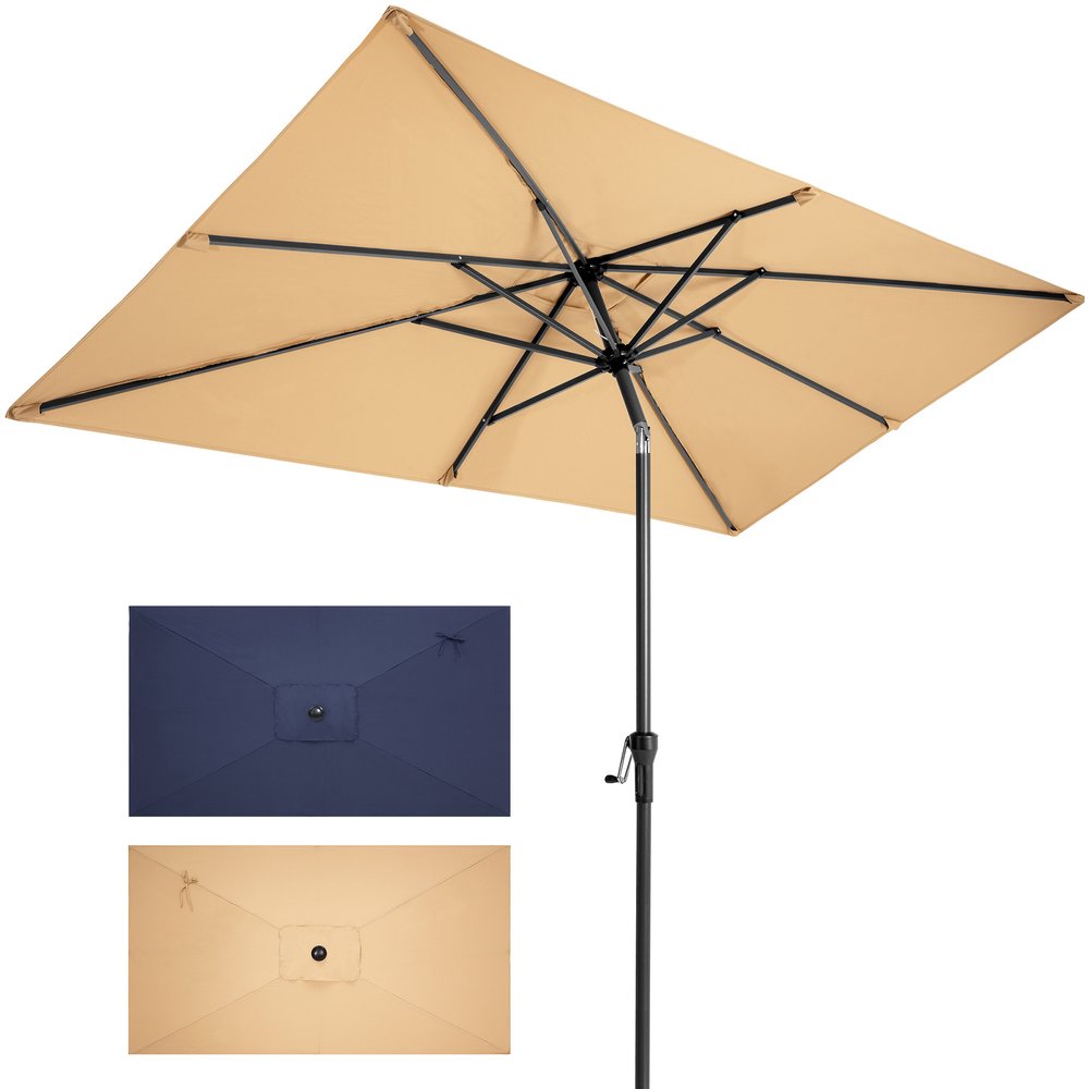Sombrilla de patio rectangular inclinable de poliéster color canela de 2,7 m