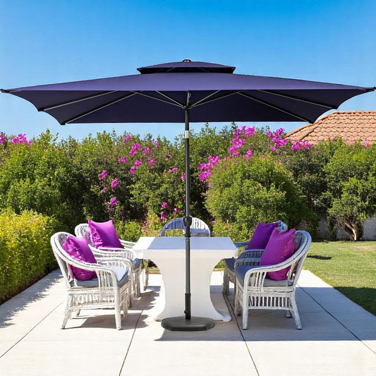 Sombrilla de patio rectangular inclinable de poliéster azul marino de 2,7 m