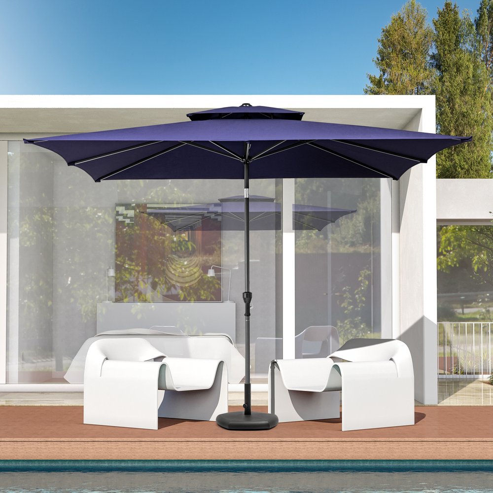 Sombrilla de patio rectangular inclinable de poliéster azul marino de 2,7 m