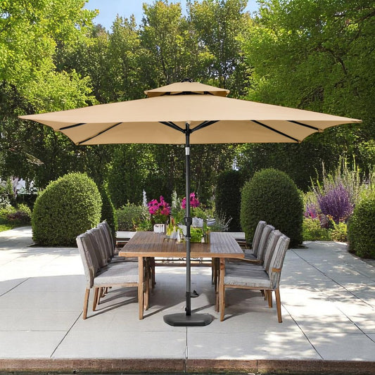 Sombrilla de patio rectangular inclinable de poliéster color canela de 2,7 m