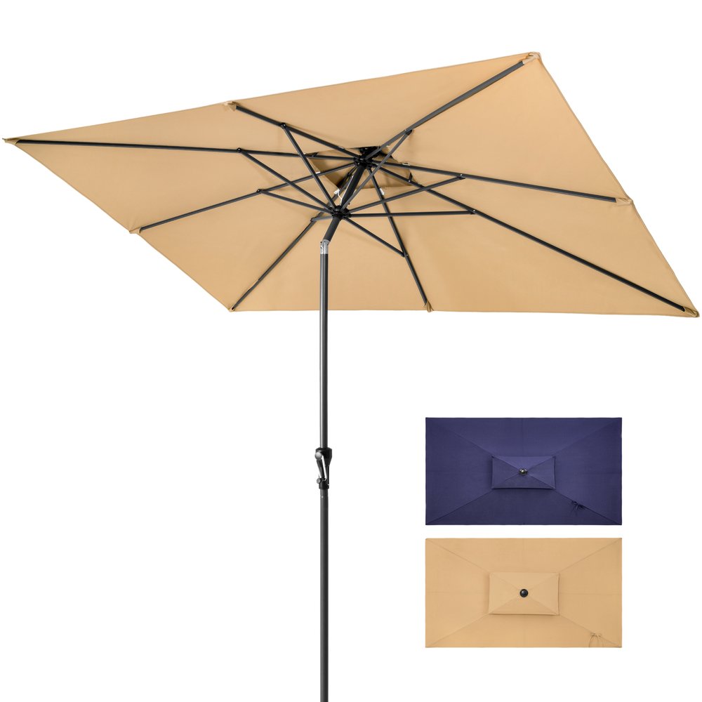 Sombrilla de patio rectangular inclinable de poliéster color canela de 2,7 m